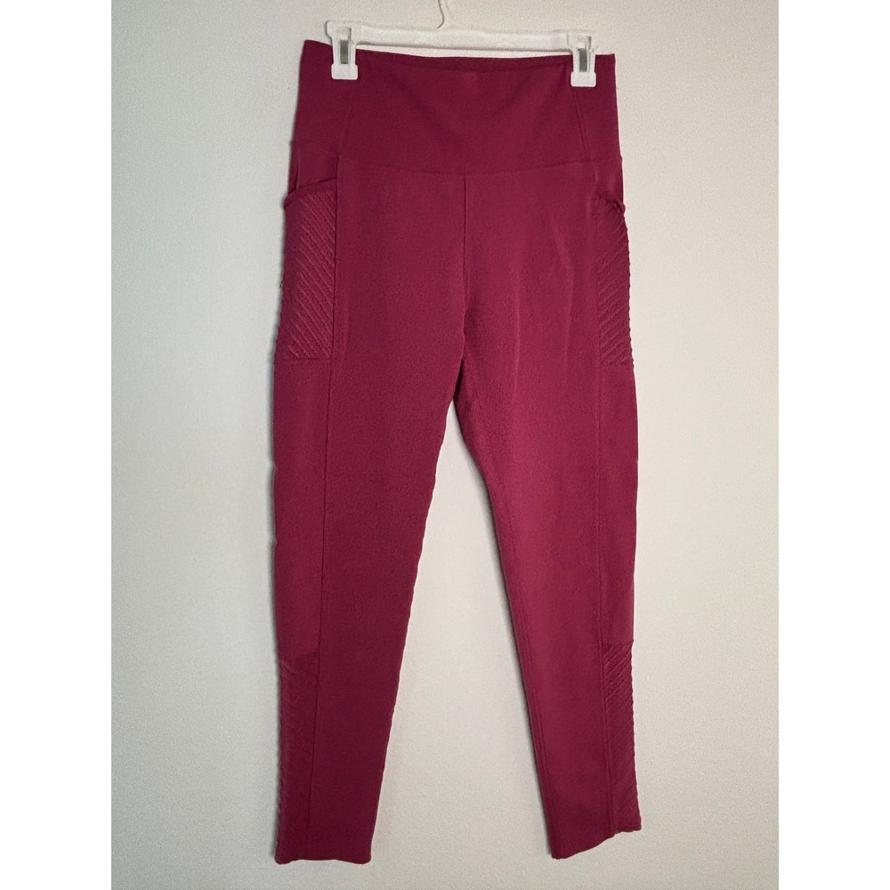 Nicole Miller Sport Magenta Pink Moto Ribbed Pocket Leggings Womens L High Rise
